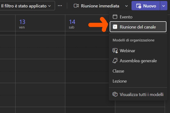 pianifica riunione del canale... ma senza canale