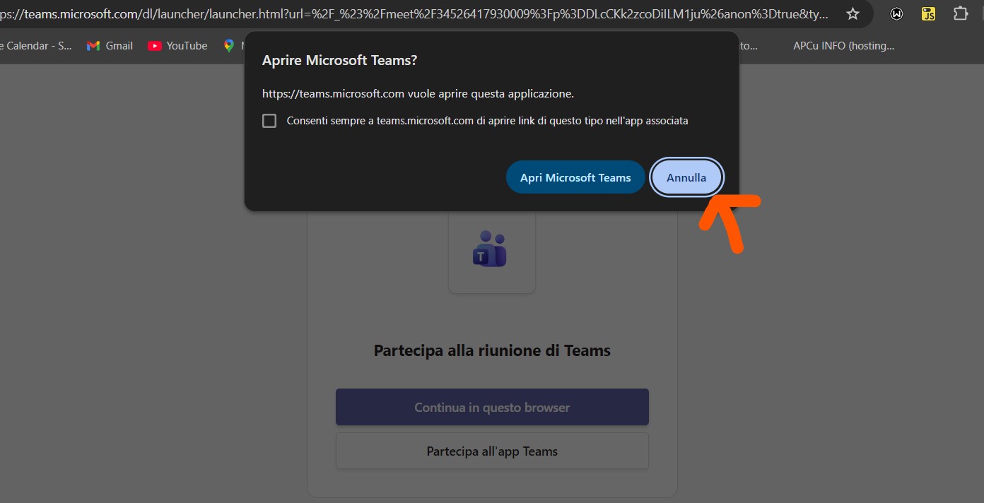 se il browser vuole usare l'app, digli di no