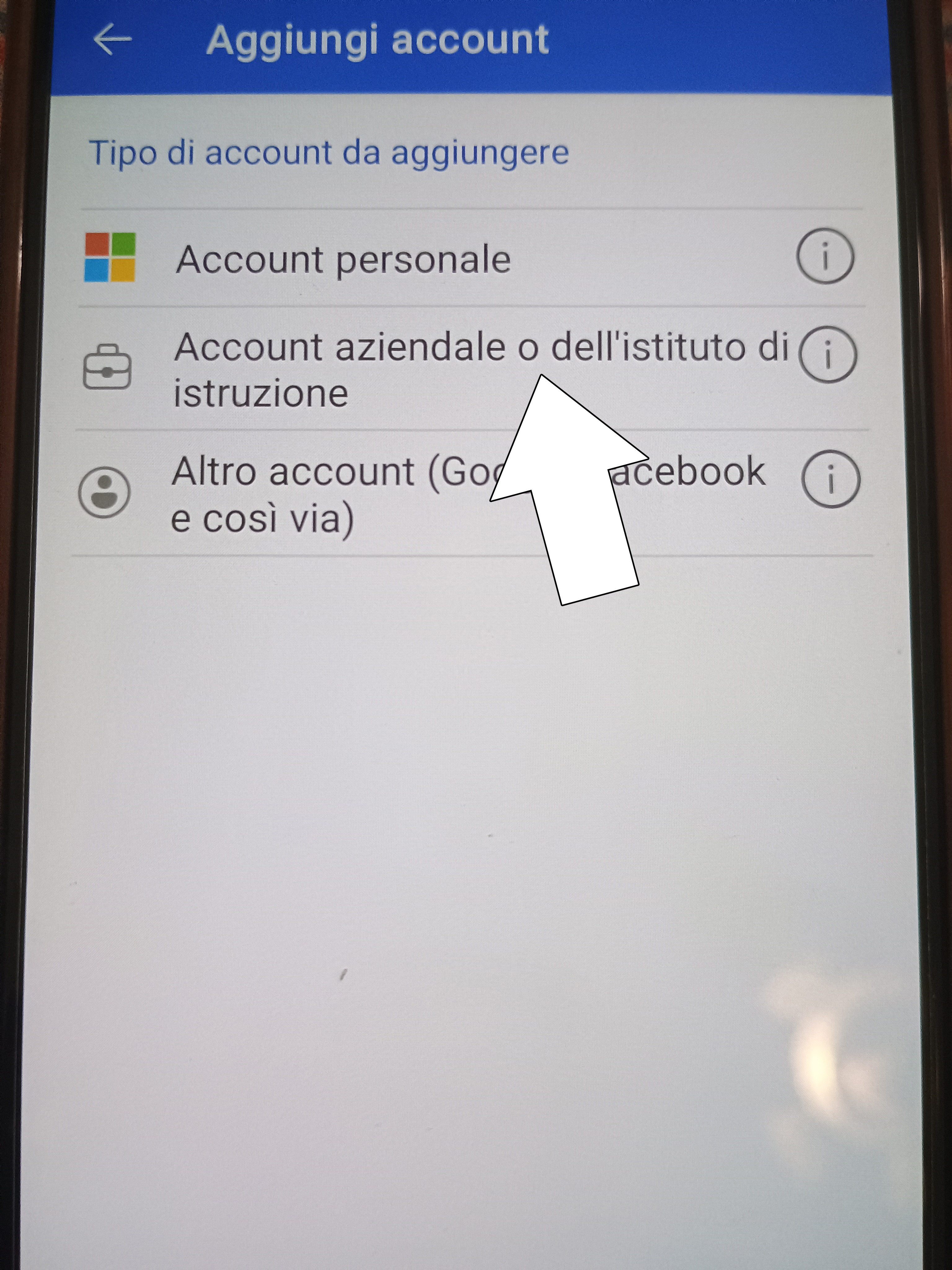 Aggiungi "Account aziendale"