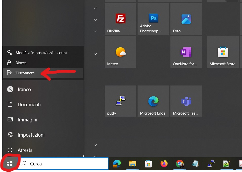 disconnettersi dall'account Windows