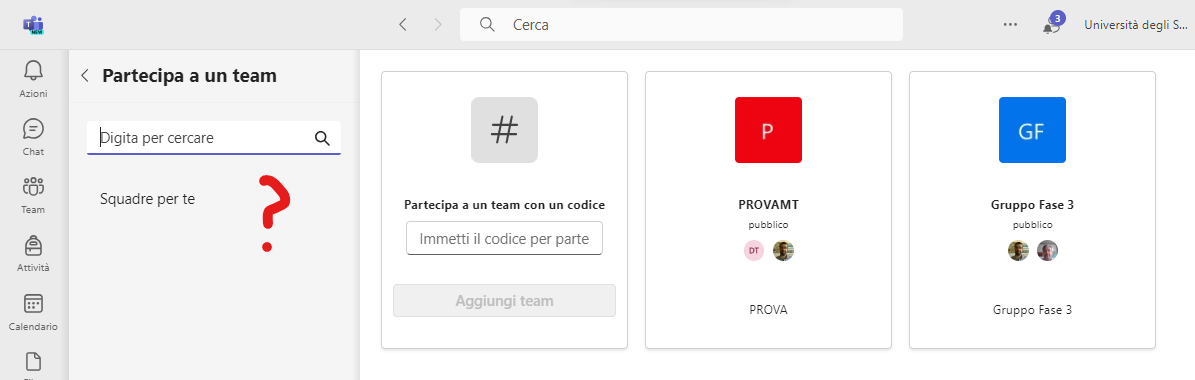 nuovo team, partecipa a un team